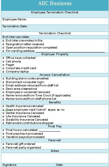 Termination Checklist Template Termination Checklist Template