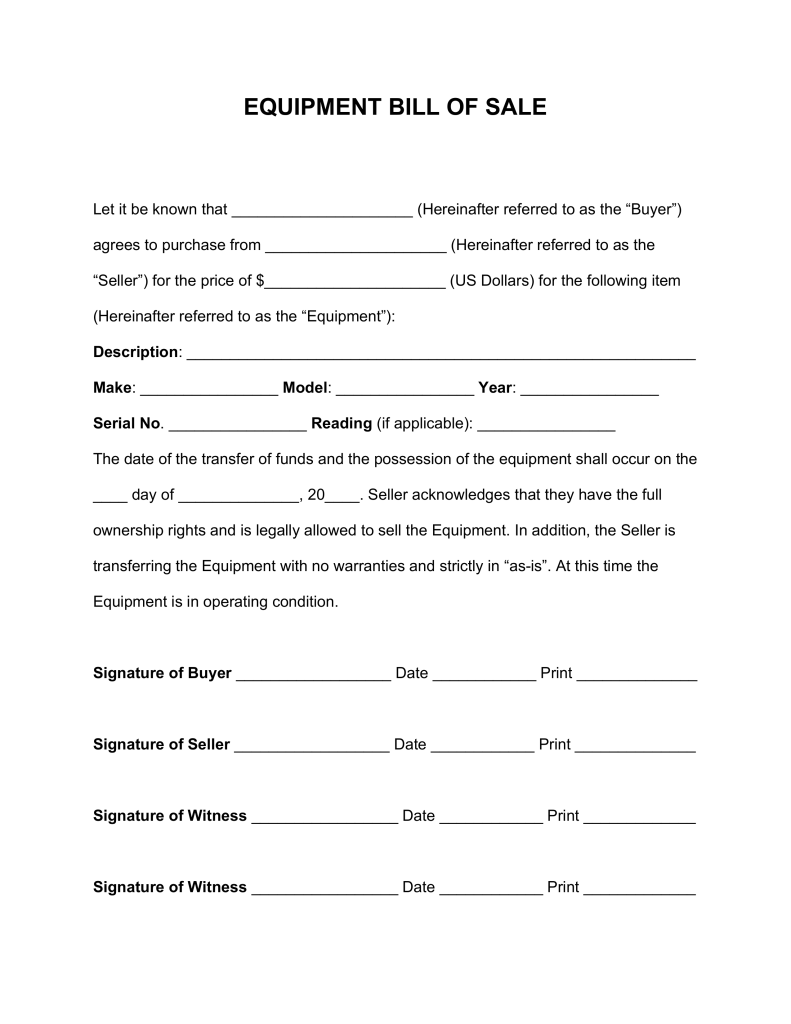 Free Equipment Bill of Sale Form Word | PDF | eForms – Free Free Equipment Bill of Sale Form Word | PDF | eForms – Free