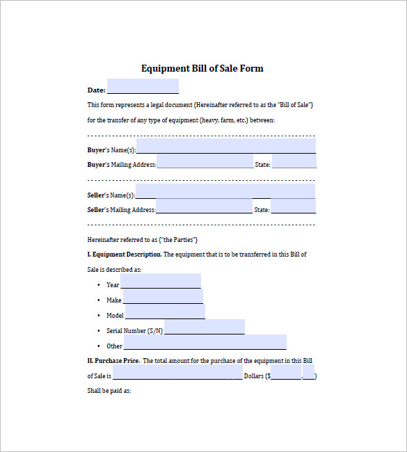Equipment Bill of Sale 6+ Free Word, Excel, PDF Format Download Equipment Bill of Sale 6+ Free Word, Excel, PDF Format Download
