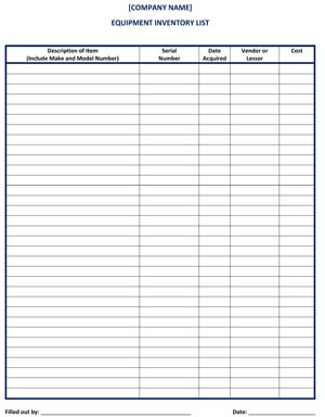Checklist Equipment Inventory List Template & Sample Form Checklist Equipment Inventory List Template & Sample Form