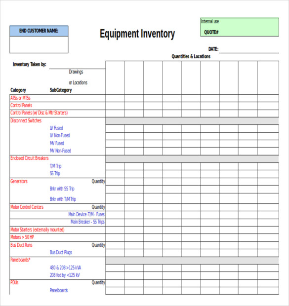 Equipment Inventory Template Equipment Inventory Template