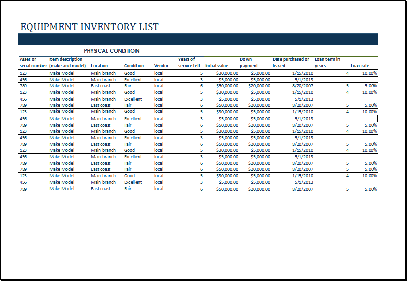 equipment inventory forms templates ms excel equipment inventory equipment inventory forms templates ms excel equipment inventory