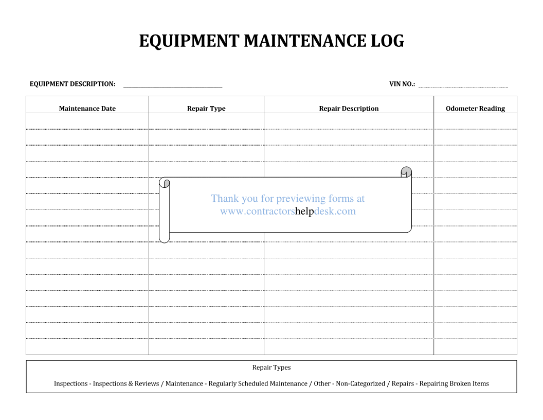 Equipment Maintenance Log Template 2 – invest wight Equipment Maintenance Log Template 2 – invest wight