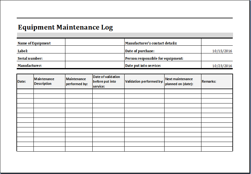 Equipment Maintenance Log Template MS Excel | Excel Templates Equipment Maintenance Log Template MS Excel | Excel Templates