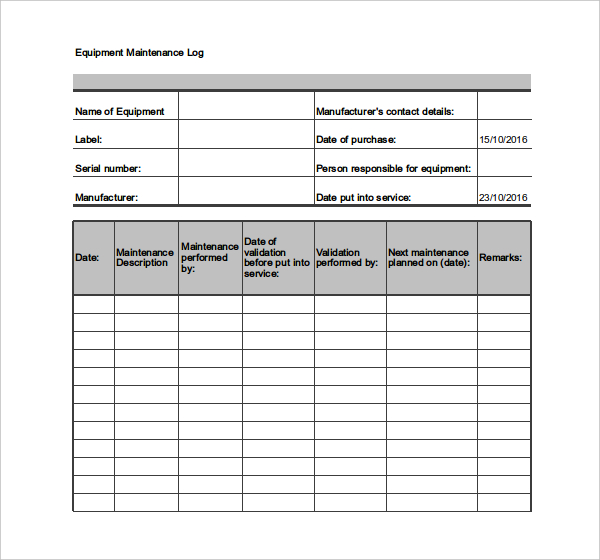 Outstanding Maintenance Log Template Sample For Equipment And Outstanding Maintenance Log Template Sample For Equipment And