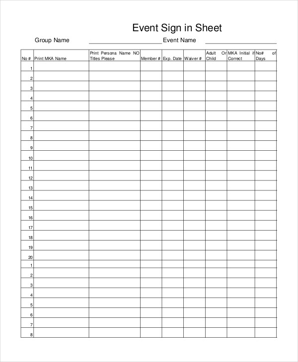 Event Sign In Sheet Template 16+ Free Word, PDF Documents Event Sign In Sheet Template 16+ Free Word, PDF Documents