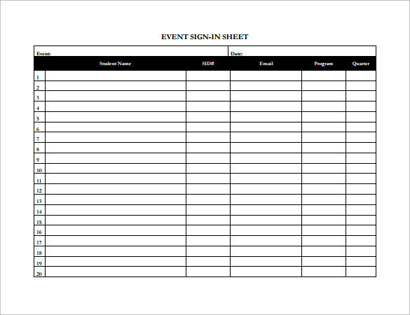 Event Sign In Sheet Template 16+ Free Word, PDF Documents Event Sign In Sheet Template 16+ Free Word, PDF Documents