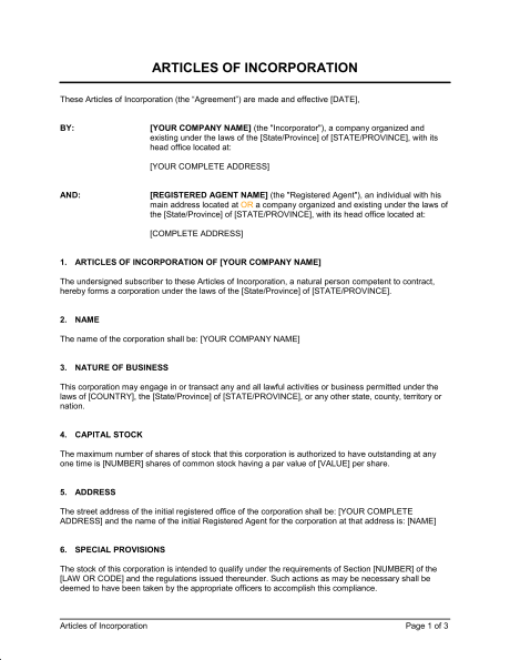 Articles of Incorporation Template & Sample Form | Biztree.com Articles of Incorporation Template & Sample Form | Biztree.com