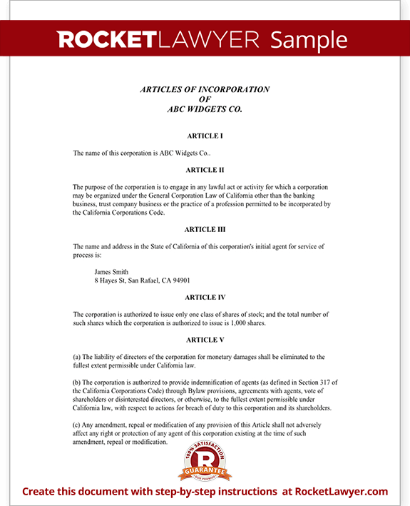 Articles of Incorporation for California (With Sample) Articles of Incorporation for California (With Sample)