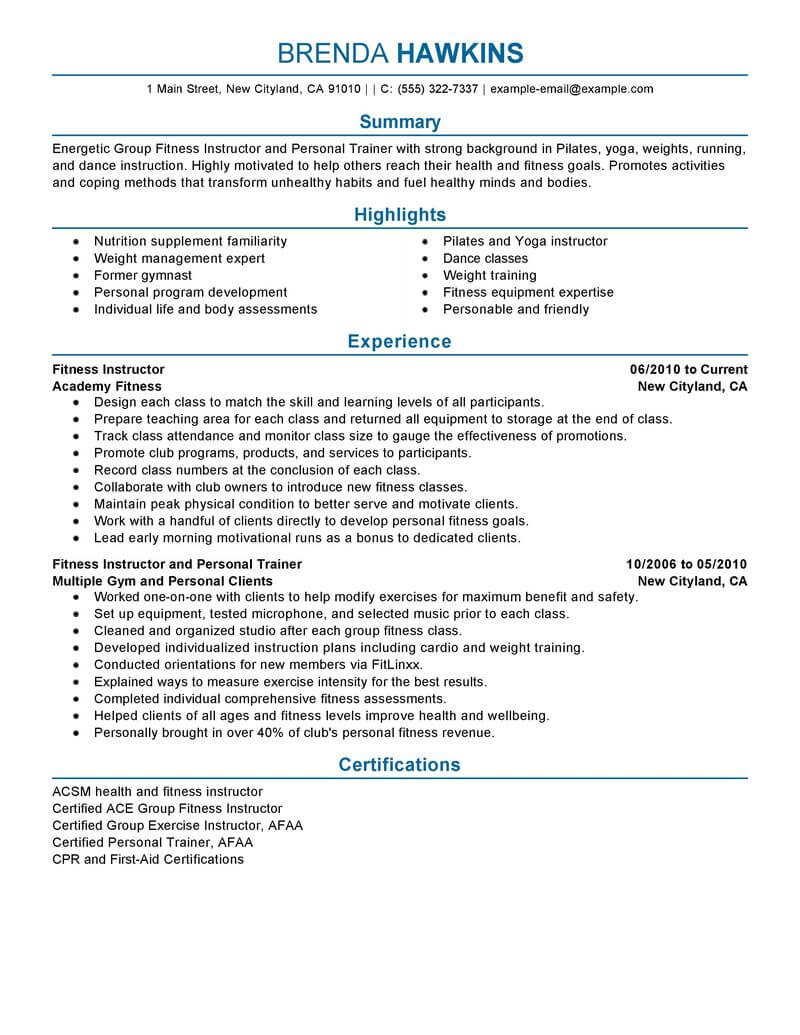 Best Fitness And Personal Trainer Resume Example | LiveCareer Best Fitness And Personal Trainer Resume Example | LiveCareer