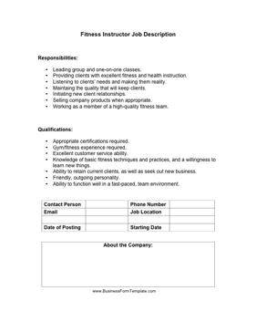 Fitness Instructor Job Description Template Fitness Instructor Job Description Template