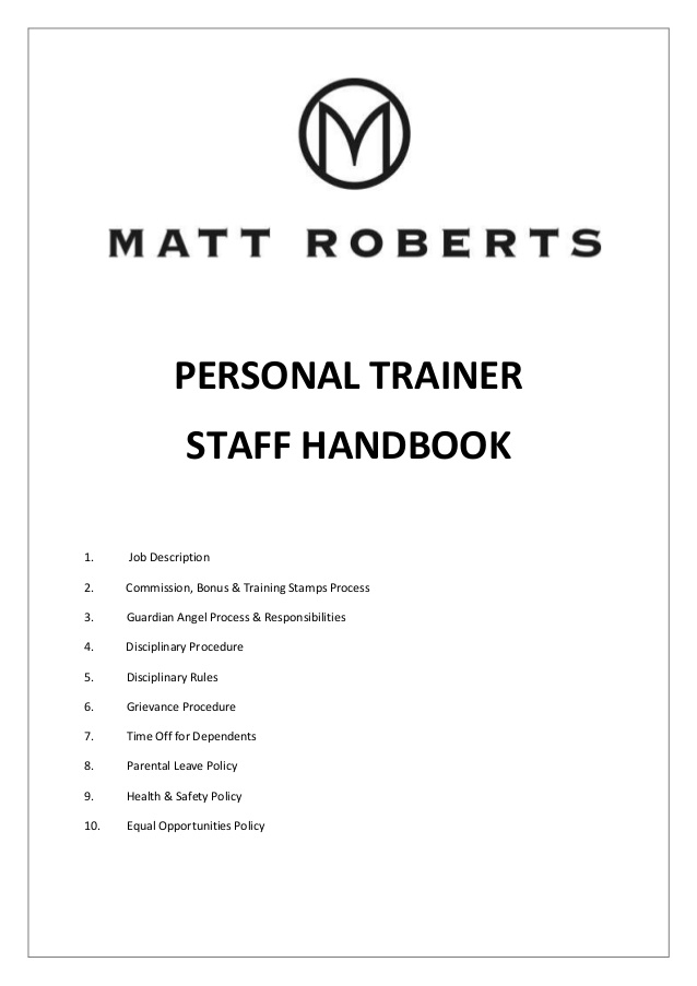 Personal Trainer staff handbook Personal Trainer staff handbook