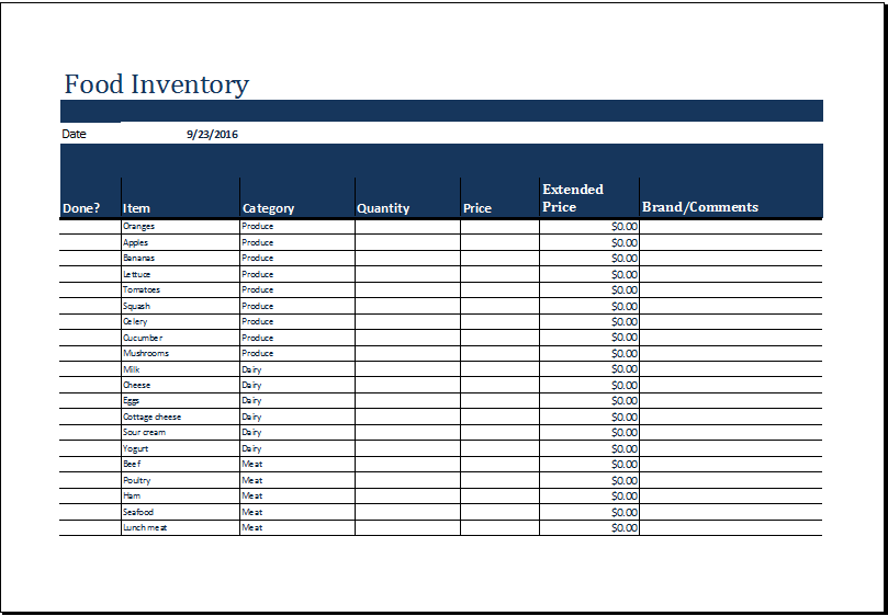 MS Excel Printable Food Inventory List Template | Excel Templates MS Excel Printable Food Inventory List Template | Excel Templates