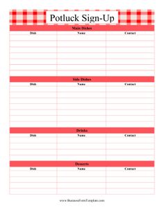 Potluck Sign Up Sheets for Excel and Google Sheets Potluck Sign Up Sheets for Excel and Google Sheets