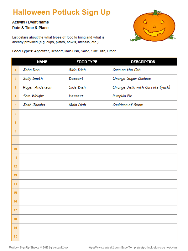 Potluck Sign Up Sheets for Excel and Google Sheets Potluck Sign Up Sheets for Excel and Google Sheets