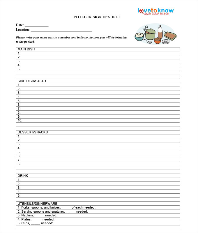 Potluck Sign Up Sheets for Excel and Google Sheets Potluck Sign Up Sheets for Excel and Google Sheets