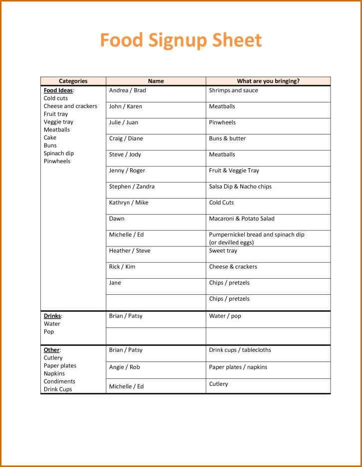 Free printable Potluck Sign Up Sheet (PDF) from Vertex42. Free printable Potluck Sign Up Sheet (PDF) from Vertex42.