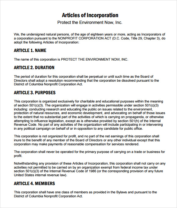 9+ Sample Articles of Incorporations | Sample Templates 9+ Sample Articles of Incorporations | Sample Templates