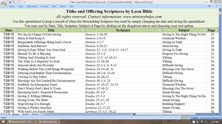 Tithe and Offering Scriptures book + Excel Spreadsheet & PDF Tithe and Offering Scriptures book + Excel Spreadsheet & PDF
