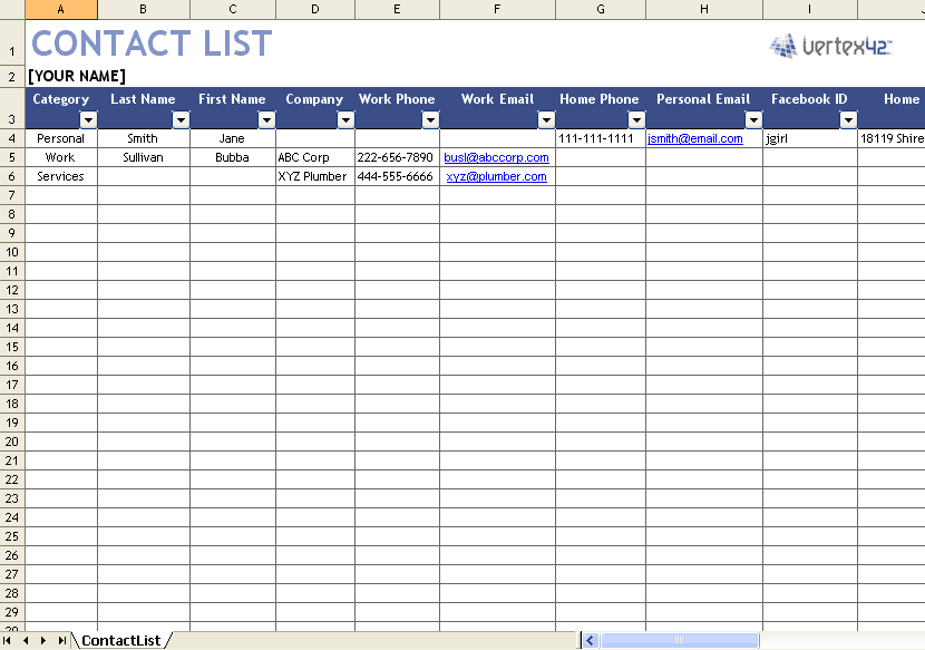 Free Contact List Template | Customizable Address List Free Contact List Template | Customizable Address List
