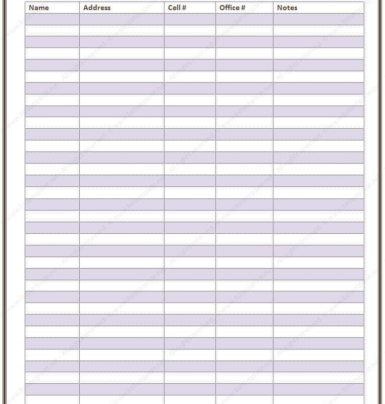 free printable contact list templates free printable contact list templates