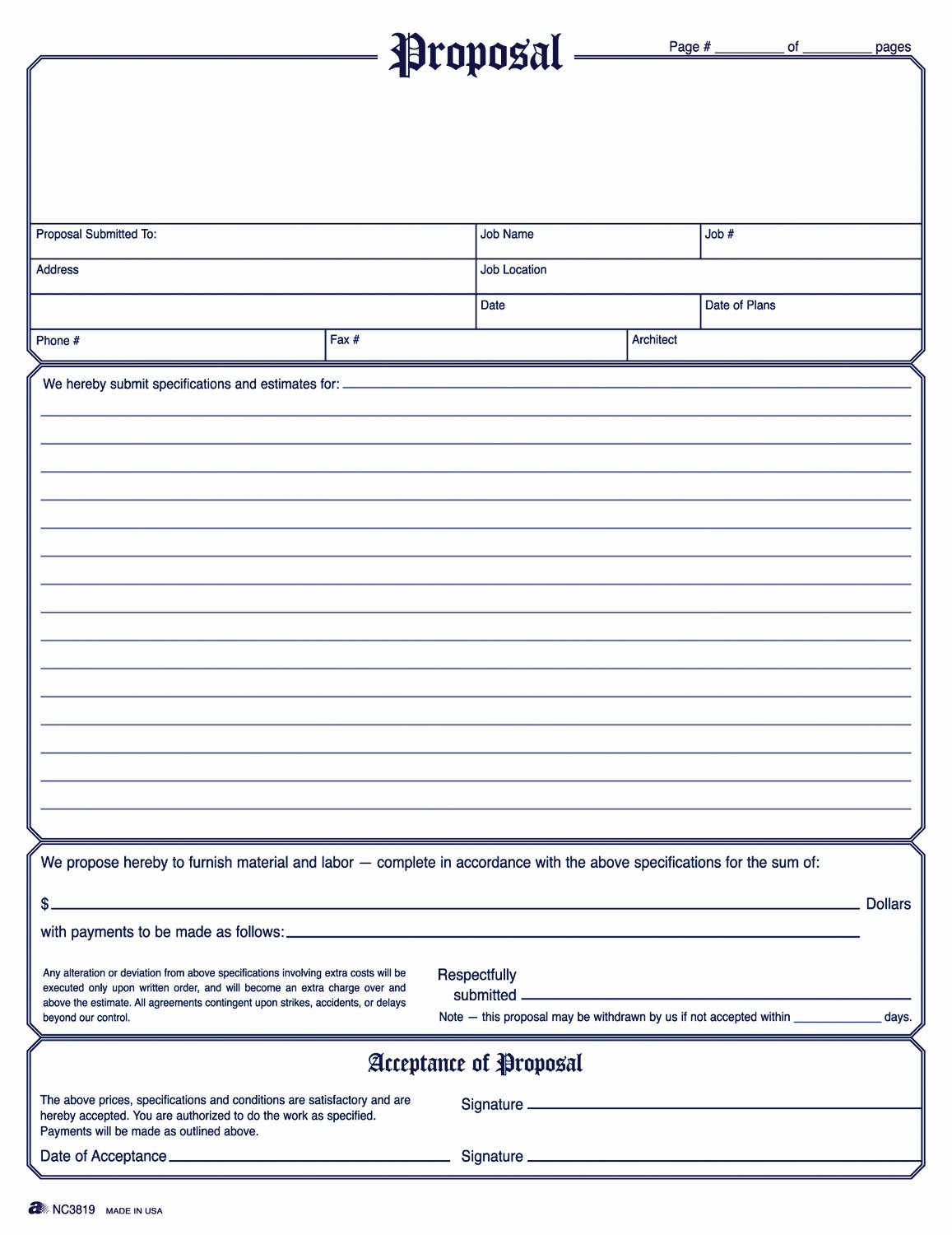 Free Print Contractor Proposal Forms | the free printable Free Print Contractor Proposal Forms | the free printable