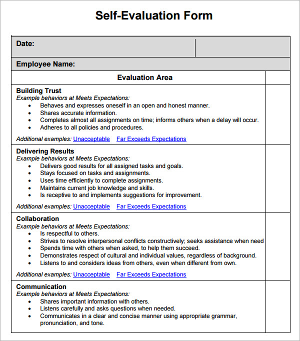 16+ Sample Employee Self Evaluation Form – PDF, Word, Pages 16+ Sample Employee Self Evaluation Form – PDF, Word, Pages