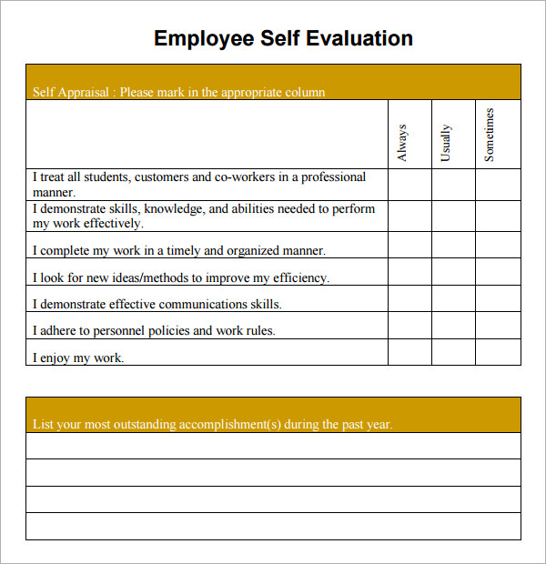 16+ Sample Employee Self Evaluation Form – PDF, Word, Pages 16+ Sample Employee Self Evaluation Form – PDF, Word, Pages
