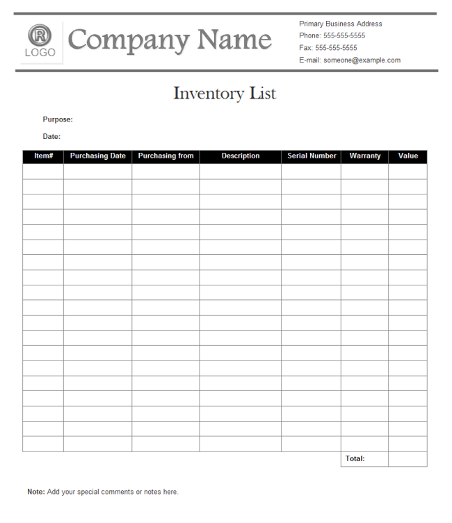Inventory List | Free Inventory List Templates Inventory List | Free Inventory List Templates