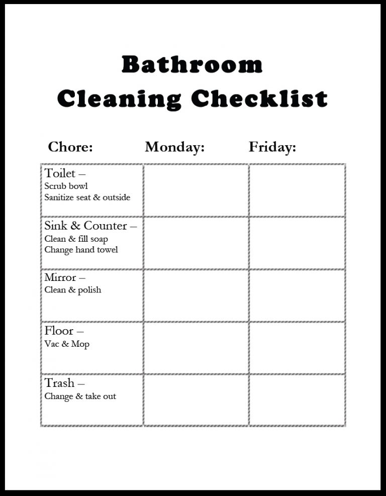 Free Printable Bathroom Cleaning Checklist | Liputan TV