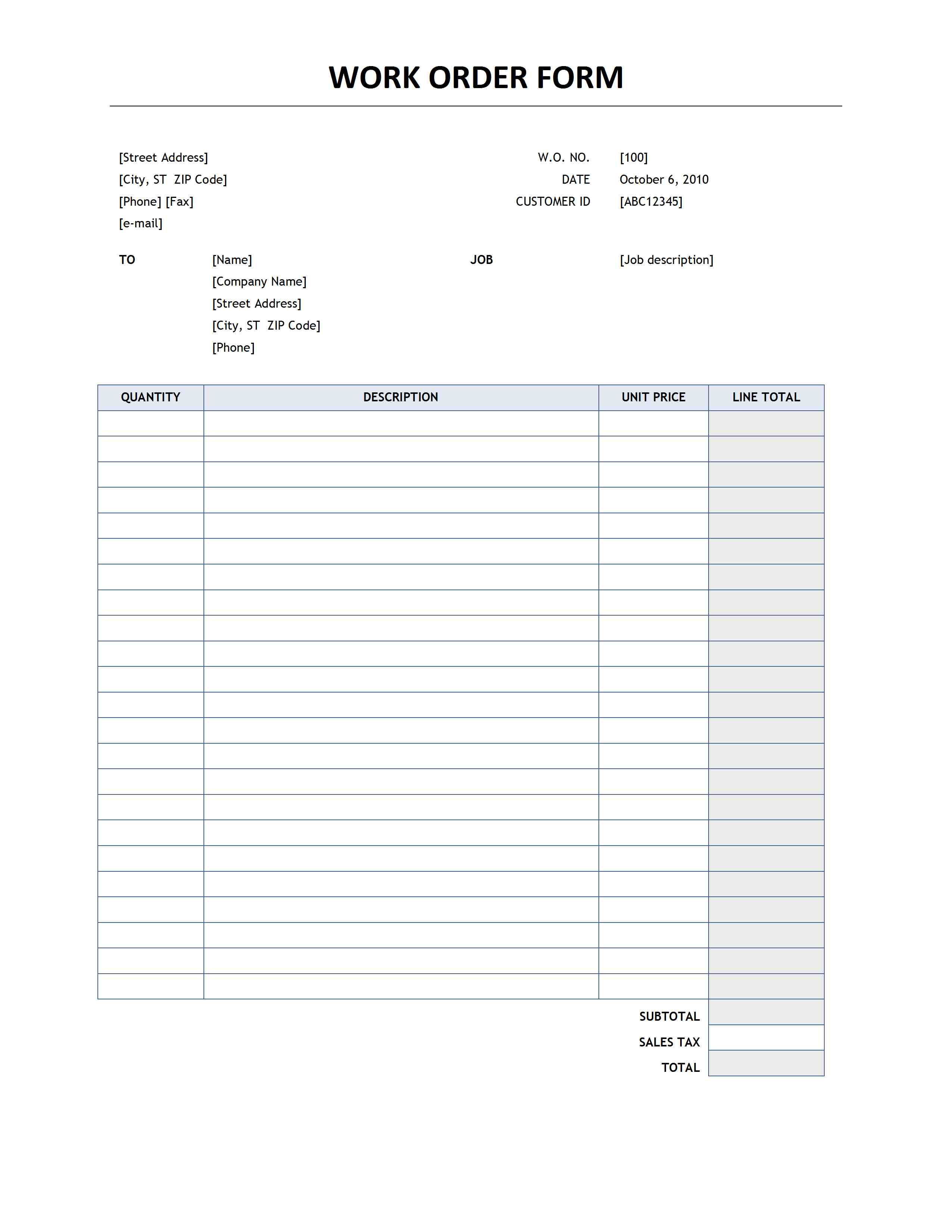 Work Orders | Free Work Order Form Template for Excel Work Orders | Free Work Order Form Template for Excel