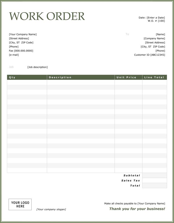 5 Free Work Order Templates For Your Business 5 Free Work Order Templates For Your Business