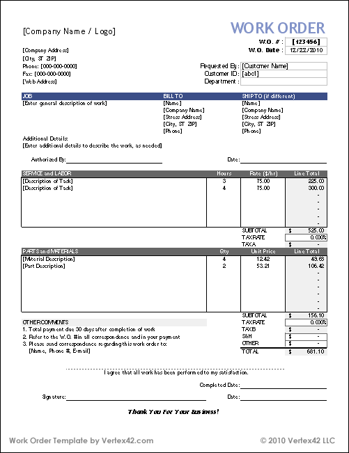Free Work Order Form. Invoice Template For Create Invoice Form Free Work Order Form. Invoice Template For Create Invoice Form