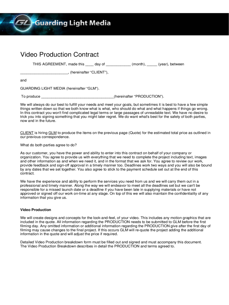 Video Production Contract 6 Free Templates in PDF, Word, Excel Video Production Contract 6 Free Templates in PDF, Word, Excel