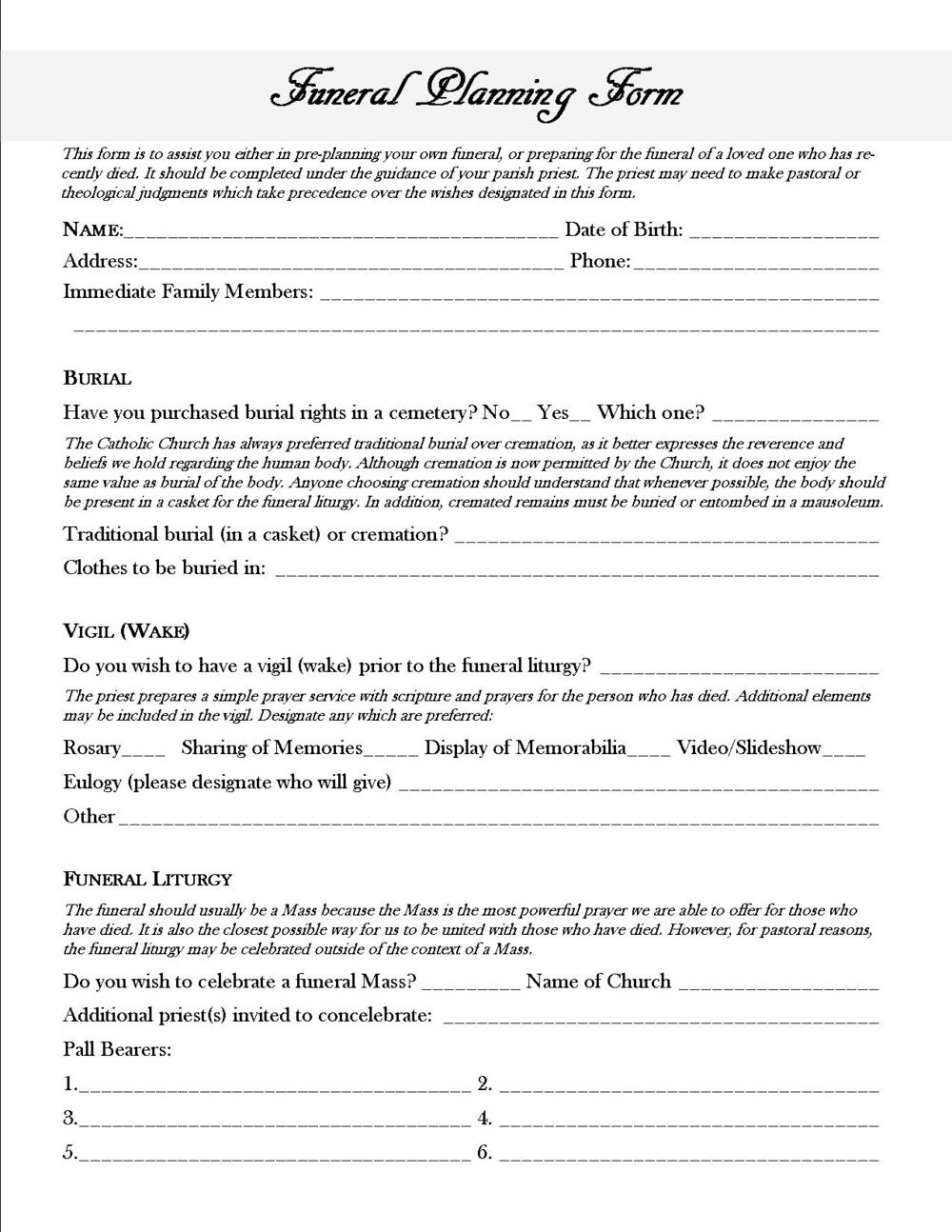 Funeral Planning Form Fill Online, Printable, Fillable, Blank Funeral Planning Form Fill Online, Printable, Fillable, Blank