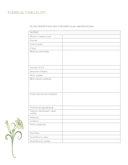funeral planning checklist form Fill Out Online, Download funeral planning checklist form Fill Out Online, Download