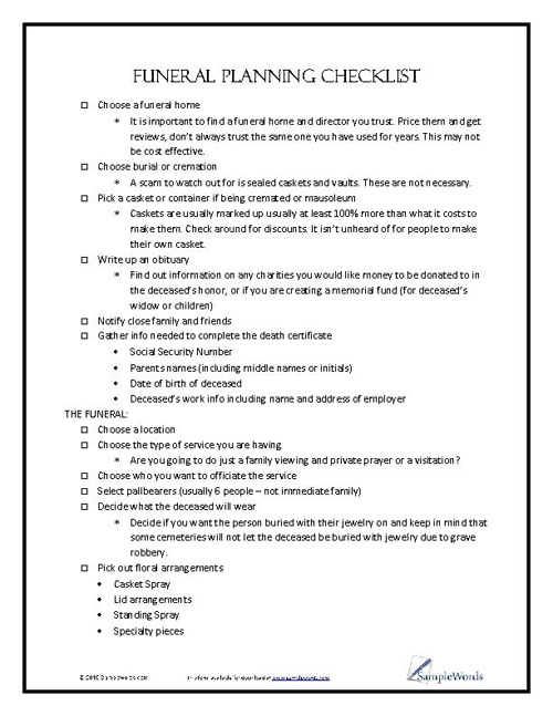 funeral planning form template funeral planning form template