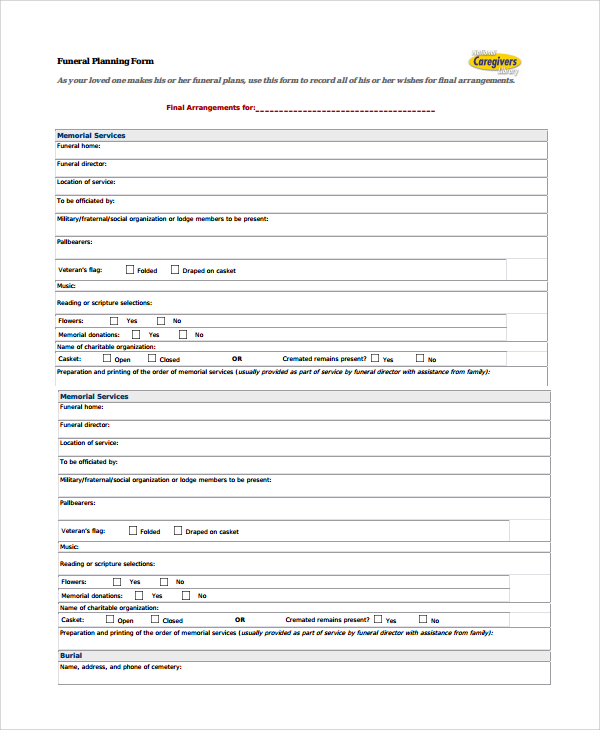 funeral planning form template funeral planning form template