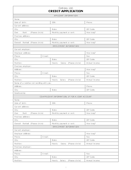 Credit application form Credit application form