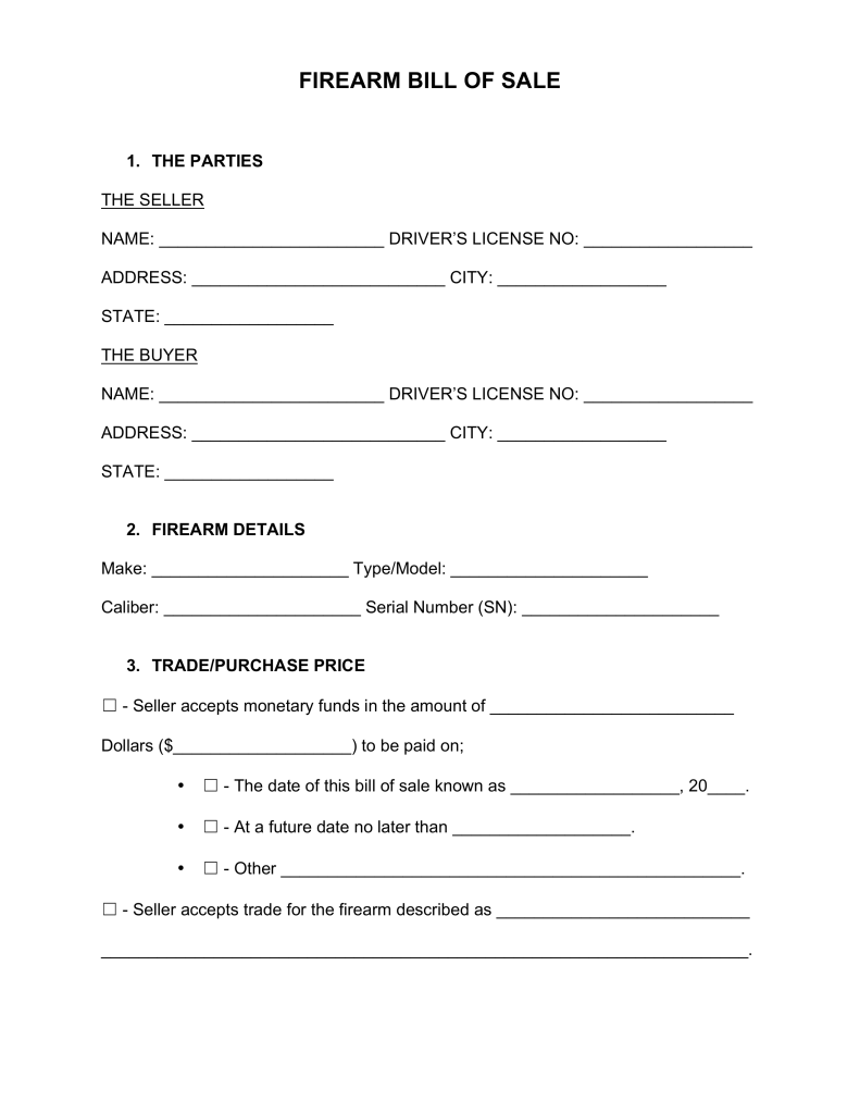 Free Firearm (Gun) Bill of Sale Form PDF | Word | eForms – Free Free Firearm (Gun) Bill of Sale Form PDF | Word | eForms – Free