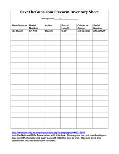 Firearm Inventory Template Firearm Inventory Template