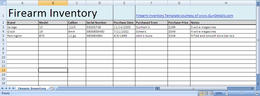 Free Gun Inventory Spreadsheet Gun Details Free Gun Inventory Spreadsheet Gun Details