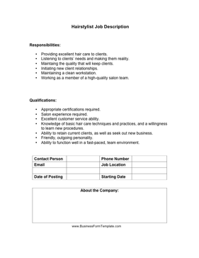 Hairstylist Job Description Template Hairstylist Job Description Template