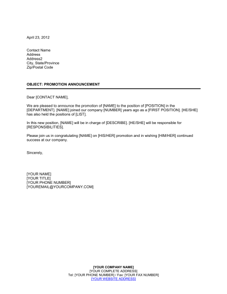 Promotion Announcement Template & Sample Form | Biztree.com Promotion Announcement Template & Sample Form | Biztree.com