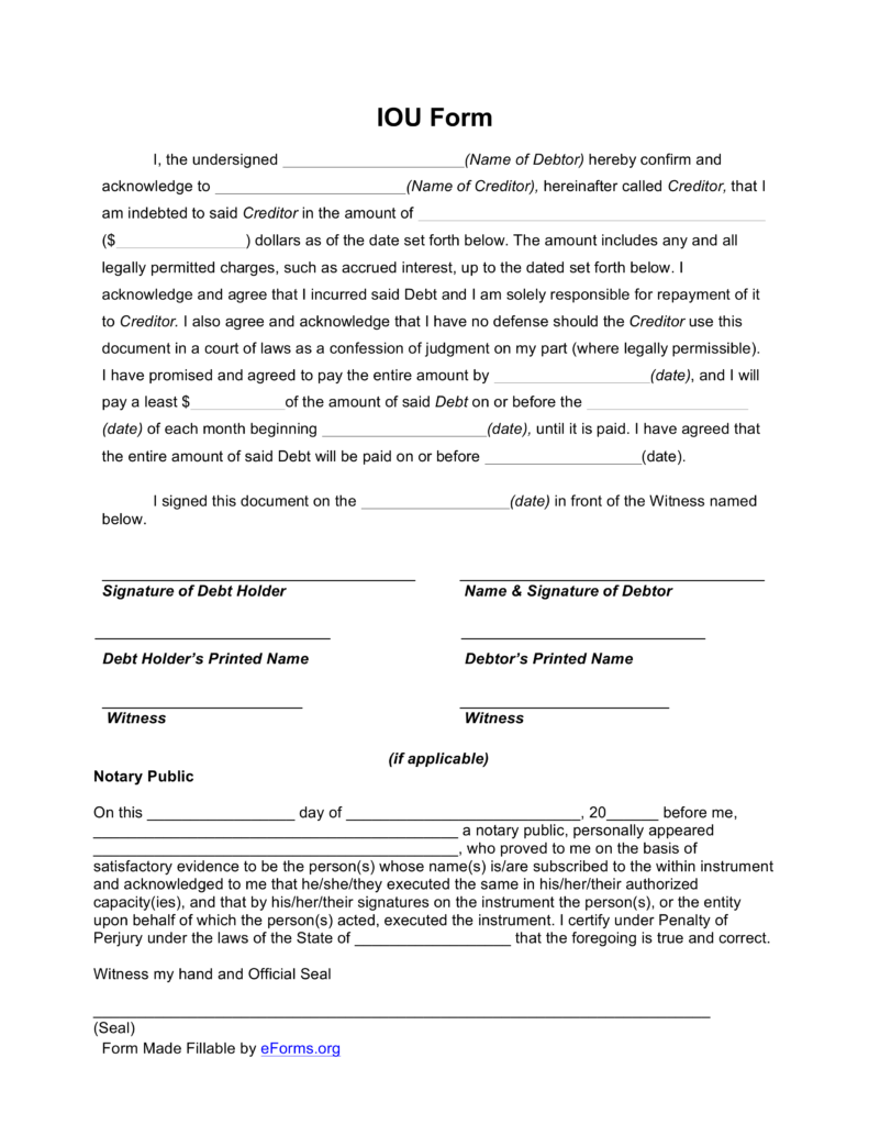 Free I Owe You (IOU) Template PDF | eForms – Free Fillable Forms Free I Owe You (IOU) Template PDF | eForms – Free Fillable Forms