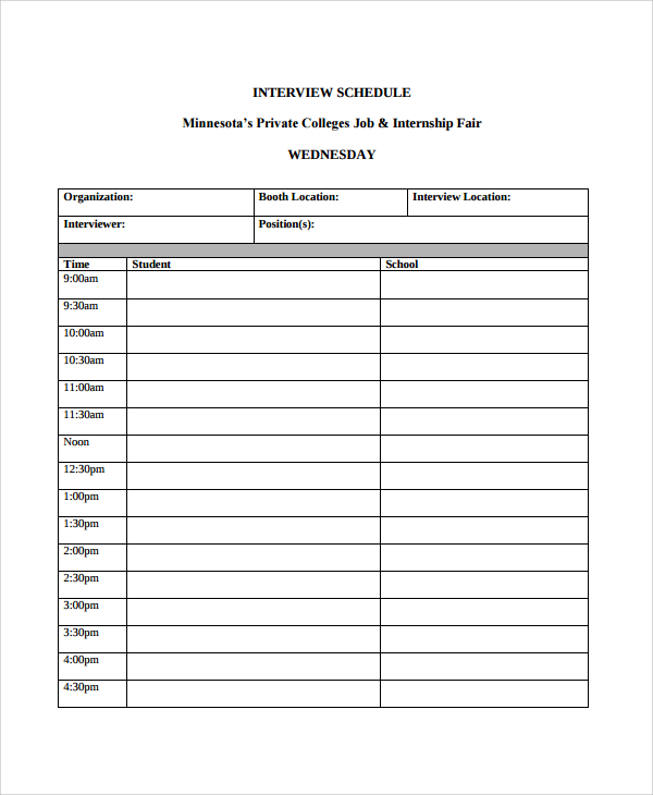 Job Interview Schedule Template