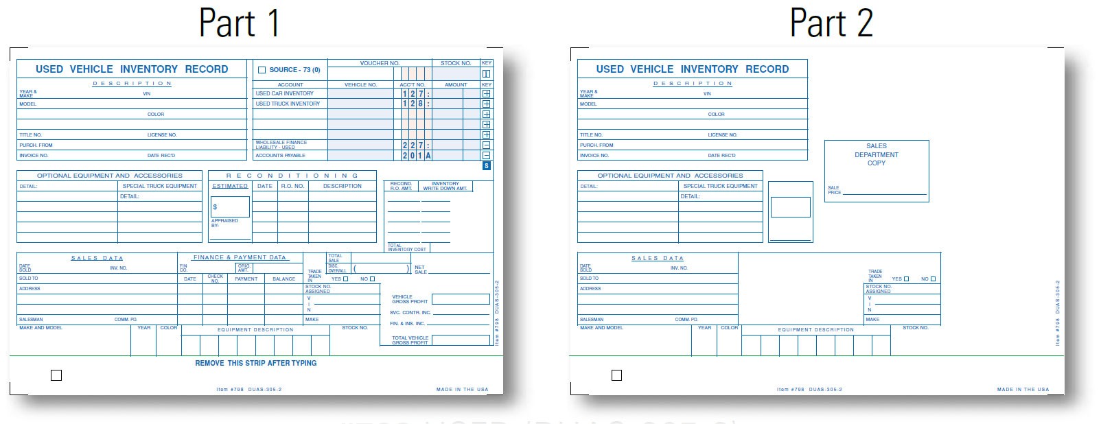 Used Car Inventory Card BPI Dealer Supplies Used Car Inventory Card BPI Dealer Supplies