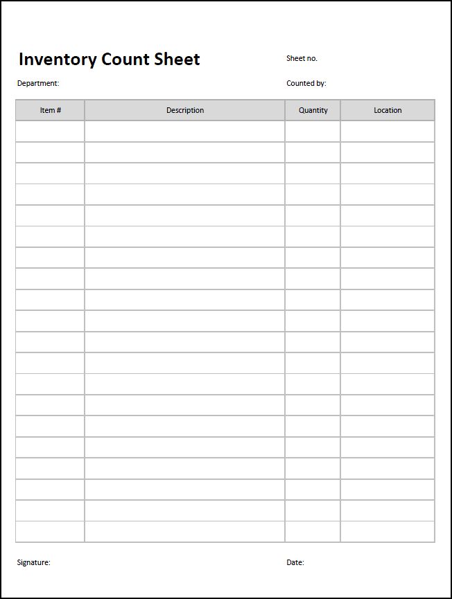 Inventory Count Sheet Template Inventory Count Sheet Template