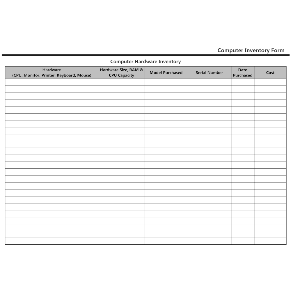 Computer Hardware Inventory Form Computer Hardware Inventory Form