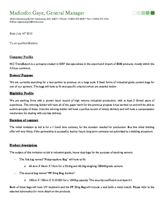 Invitation to bid Invitation to bid